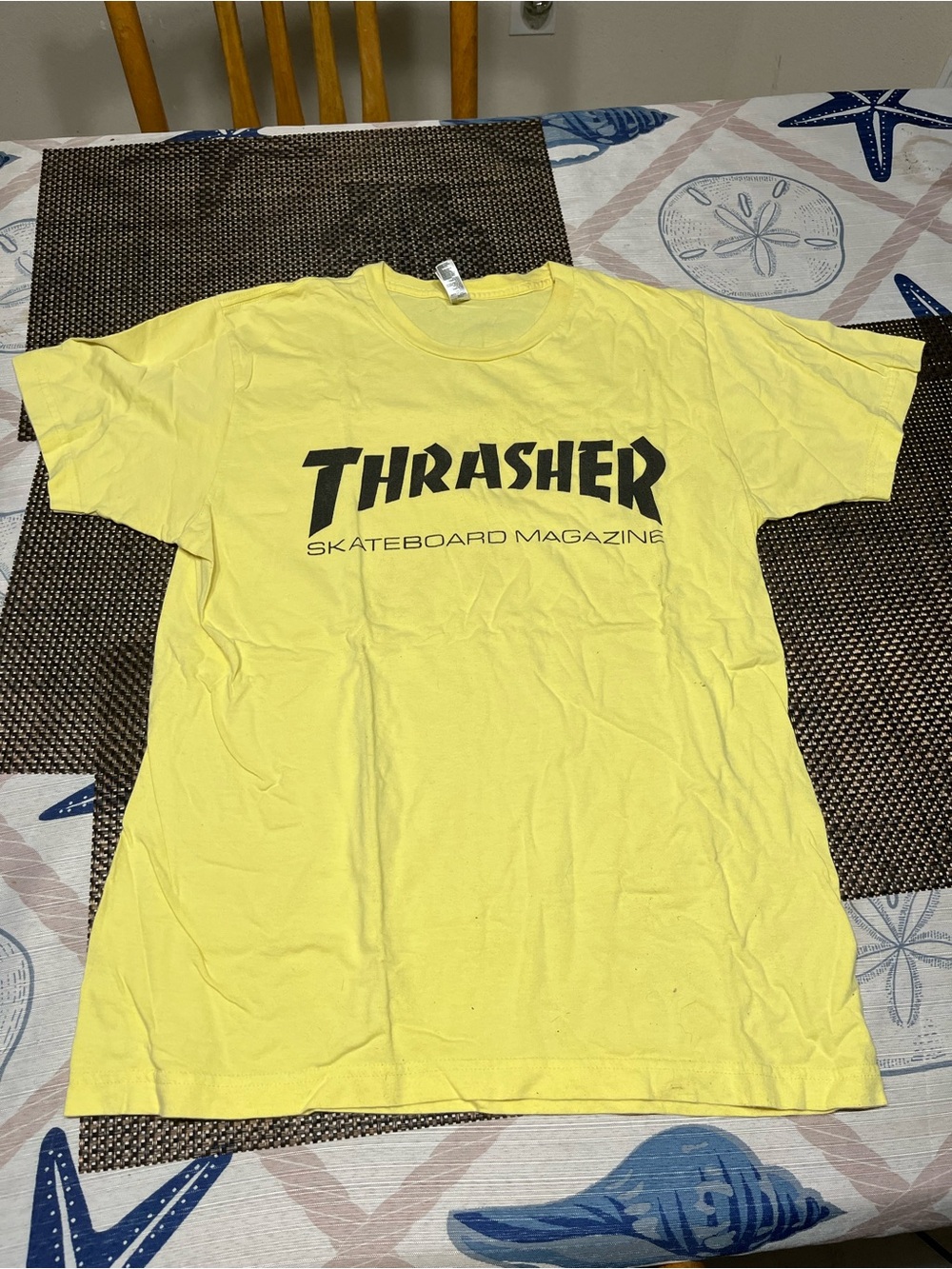 American Apparel Yellow Thrasher Skateboard Logo Tee - Black Print
